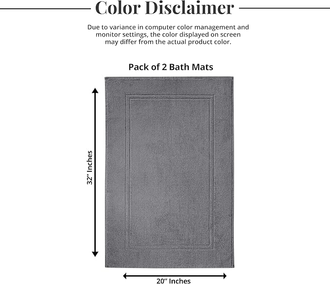 Tens Towels Pack of 2 Bath Mats 100% Cotton, 20 x 32 Inches, Super Absorbent, Hotel Quality Premium Floor Towels, Luxurious, Soft & Quick Dry, Not a Bathroom Rug, Dark Grey