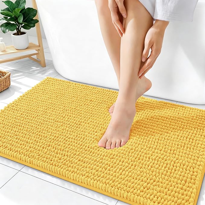 OLANLY Thick Bathroom Rugs 36x24, Extra Soft Absorbent Chenille Bath Rugs, Rubber Backing, Machine Wash Dry, Bath Mats for Bathroom Floor, Tub and Shower, Home Decor Accessories, Yellow