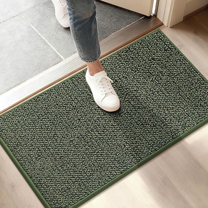 BEQHAUSE Dirt Trapper Door Mat 17" x 30", Non-Slip Doormats (Rolled-Up NO Creases) Washable Entryway Rugs, Dirt Resist and Absorbent Welcome Mat, Low Profile Floor Mats for Front Back Door, Green