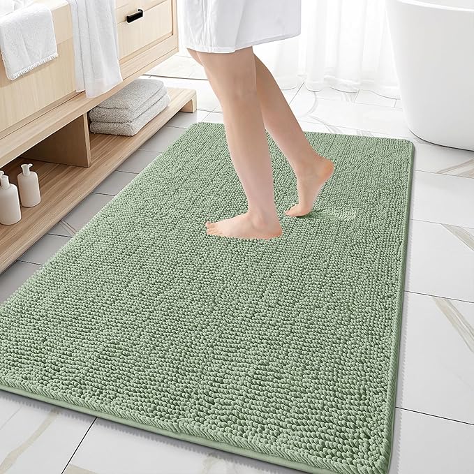 OLANLY Large Bathroom Rugs 59x35, Extra Soft Absorbent Chenille Bath Rugs, Rubber Backing Quick Dry, Machine Washable Bath Mats for Bathroom Floor, Tub and Shower, Home Decor Accessories, Sage Green