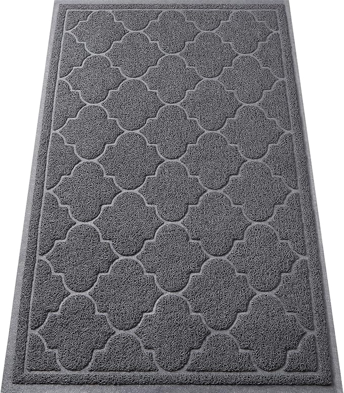 LuxStep Door Mat Large 17" x 30" Indoor Outdoor Doormat, Non-Slip Low-Profile Design Floor Mat, Durable Trap Dirt and Dust Front Door Welcome Mat for Entryway,Patio,Garage,High Traffic Areas, Grey