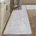 PureCozy Kitchen Mats 2PCS Anti Fatigue Cushioned Mat Light Blue Vintage Kitchen Mats for Floor Waterproof Non Slip Comfort Standing Retro Floral Rug for Sink Laundry Office 17.3"x59"+17.3"x30"