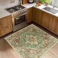 RELEANY Area Rugs Square 4ft Washable Non-Slip, Floral Vintage Distress Medallion Carpet for Living Room Bedroom Dining Room, Terracotta Burnt Orange Green