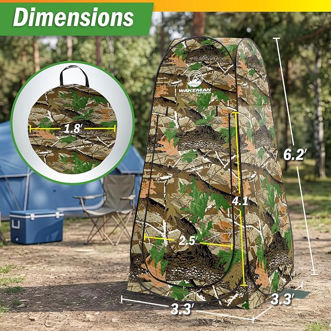 Wakeman Pop Up Changing Tent, 3.3 x 3.3 x 6.2ft, Camping Shower Tent for Portable Toilet Stall or Dressing Room with Carry Bag for Camping, Beach, or Tailgate, Polyester