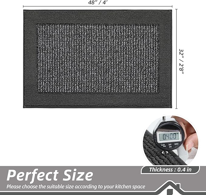BEQHAUSE Kitchen Rugs 32"x48", Kitchen Runner Rug Non-Slip Kitchen Mats for Floor, Absorbent and Stain Resistant Kitchen Mats, Machine Washable Rugs for Kitchen, Hallway, Laundry & Sink, Charcoal