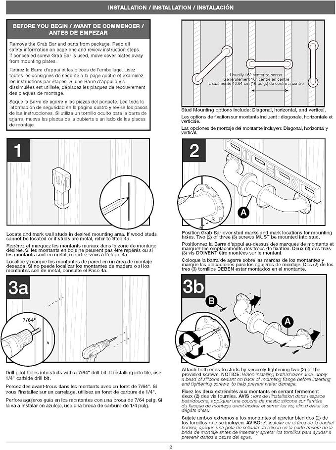 Delta Carlisle (1-Pack) 16' Shower Grab Bar Seniors ADA Compliant Satin Nickel 450 lb Capacity Bathroom Safety Handle for Shower, Bathtub | Wall Mounted Balance Assist, Grip DCL5916-BN