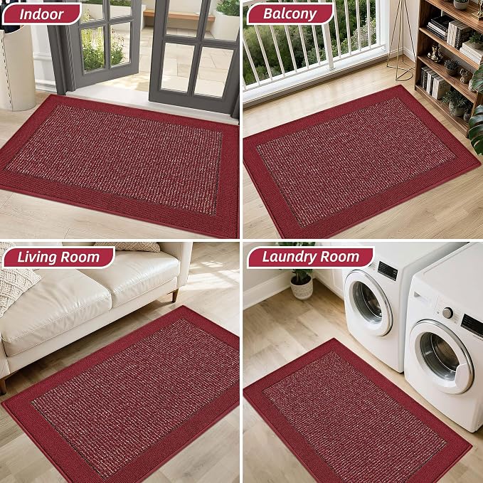 BEQHAUSE Indoor Door Mat 24" x 36", Dirt Trapper Door Mats Non-Slip Entryway Rugs Washable, Resist Dirt Absorbent Welcome Mat, Low Profile Floor Mats for Front Back Door and Entryway, Red