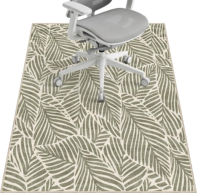 Office Chair Mat for Hardwood Floor & Tile Floor,36"x48"Heavy Duty Desk Chair Mat for Hard Floors, Under Desk Rug for Rolling Computer Chair,Anti Slip,Low Pile Carpet Floor-Green Leaves
