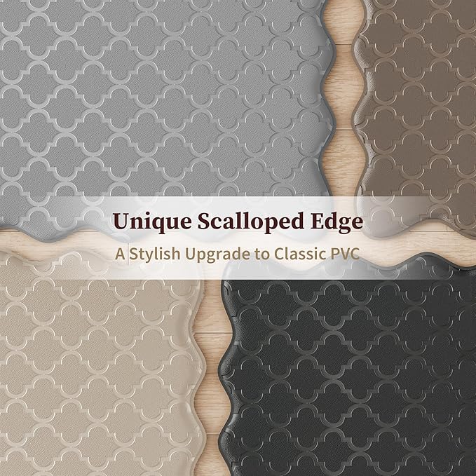 Arenarug Upgrade Scalloped Embossed Kitchen Mats for Floor 2PCS Cushioned Anti Fatigue Waterproof Foam Kitchen Rugs Non Slip Washable Comfort Standing Mat for Sink Laundry,17.3"x30"+17.3"x59",Khaki