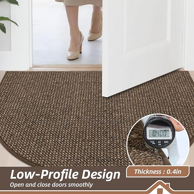 BEQHAUSE Dirt Trapper Door Mat 17" x 30" Half Circle Non-Slip Washable Doormats Entrance Rugs Absorbent Welcome Low Profile Floor Mats for Front Back Door and Entryway, Brown