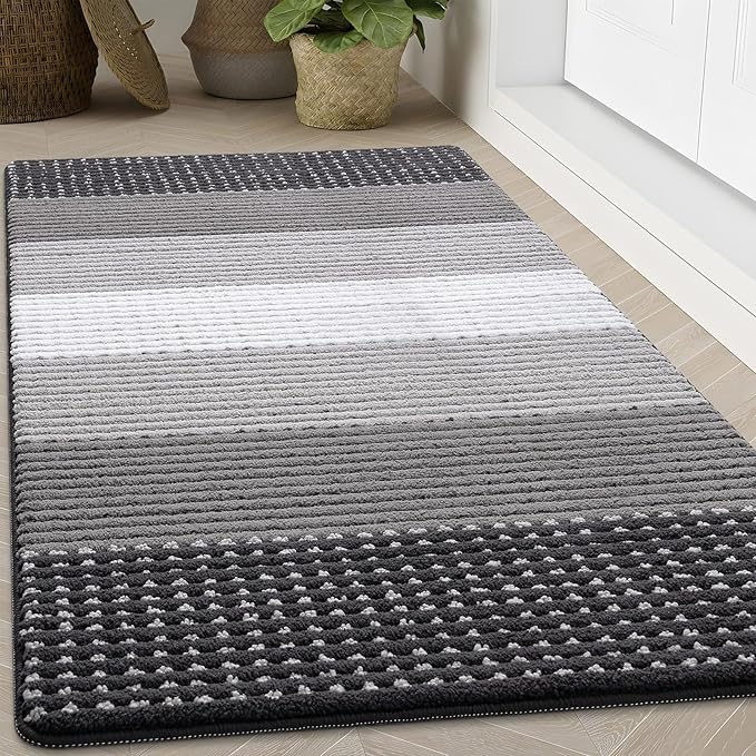 Kitinjoy Indoor Outdoor Door Mat, 71x47 Non-Slip Absorbent Dirt Trapper, Low-Profile Washable Inside Entrance Front Floor Mat, Sturdy Soft Entry Dotted Ombre Doormats for Entryway, Grey