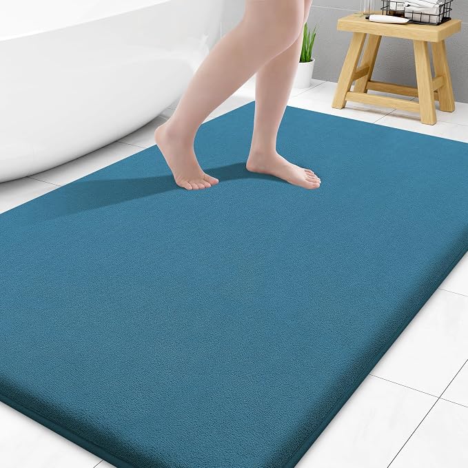 Smiry Memory Foam Bath Mat 59x34, Extra Soft and Absorbent Bathroom Mats, Non Slip Washable Carpet for Floor, Shower and Tub, Peacock Blue