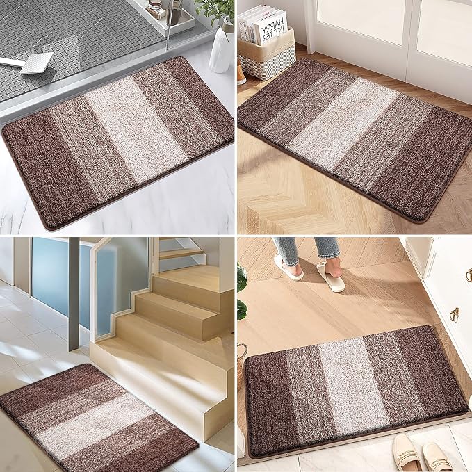 Kitinjoy Indoor Outdoor Door Mat, 44x32 Non-Slip Absorbent Dirt Trapper, Low-Profile Washable Inside Entrance Front Floor Mat, Sturdy Soft Entry Doormats for Entryway, Brown