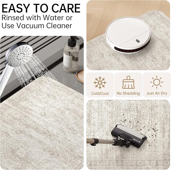Mecko Bath Mat, Ultra Absorbent Quick Dry Bathroom Floor Mats-Rubber Non-Slip Thin Bathroom Rug Fit Under Door, Faux Suede Surface Shower Rug for Bathtub, Sink, Shower Room(Beige/Brown,20"x32")