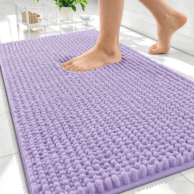 OLANLY Thick Bathroom Rugs 34x21, Extra Soft Absorbent Chenille Bath Rugs, Rubber Backing, Machine Wash Dry, Bath Mats for Bathroom Floor, Tub and Shower, Home Decor Accessories, Lavender