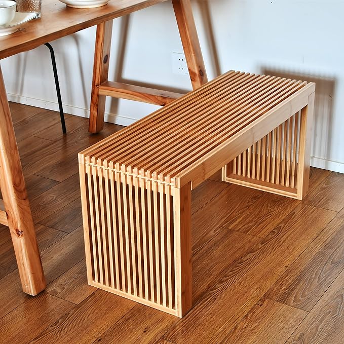 APRTAT Bamboo Dining Bench, 35 inch Farmhouse Decor Indoor Kitchen Table Bench, Entryway Shoe Rack Bench Solid Bamboo Benches for Living Room, Hallway, Bedroom, Bathroom