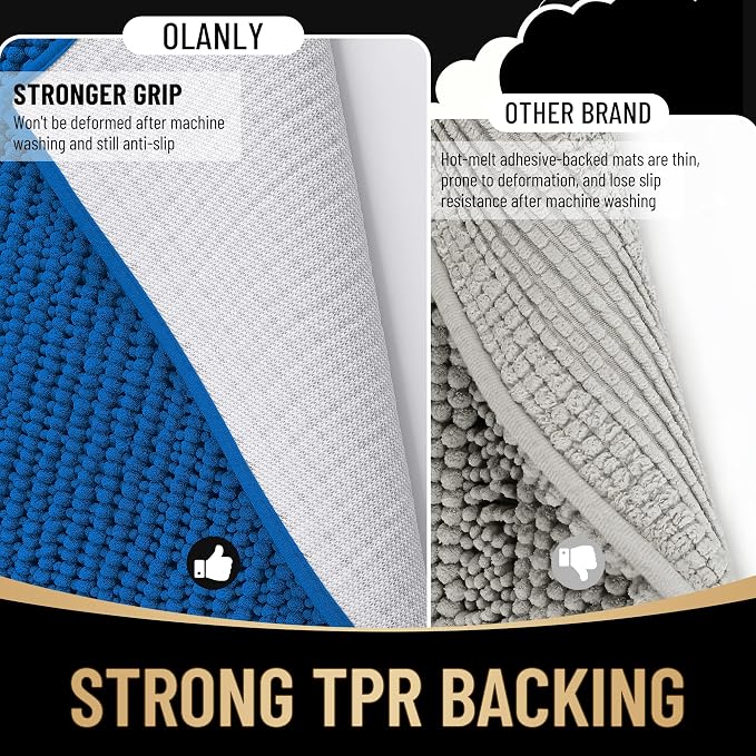 OLANLY Thick Small Bathroom Rugs 24x16, Extra Soft Absorbent Chenille Bath Rugs, Rubber Backing, Machine Wash Dry, Bath Mats for Bathroom Floor, Tub and Shower, Home Decor Accessories, Deep Navy Blue