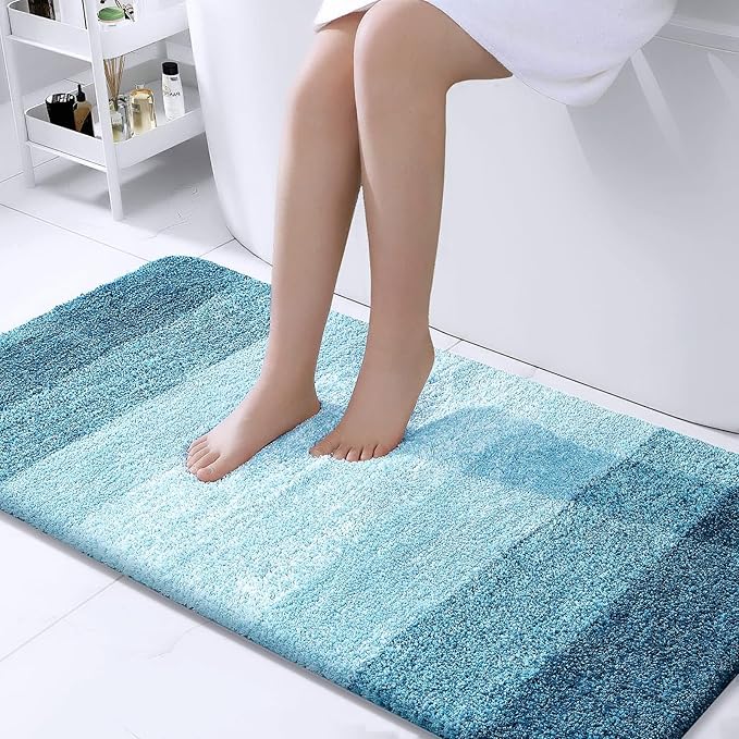 OLANLY Bathroom Runner Rugs Mat 44x24, Extra Soft Absorbent Microfiber Bath Rugs, Rubber Backing, Quick Dry, Washable Long Bath Mats for Bathroom, Tub and Shower, Home Decor Accessories, Peacock Blue