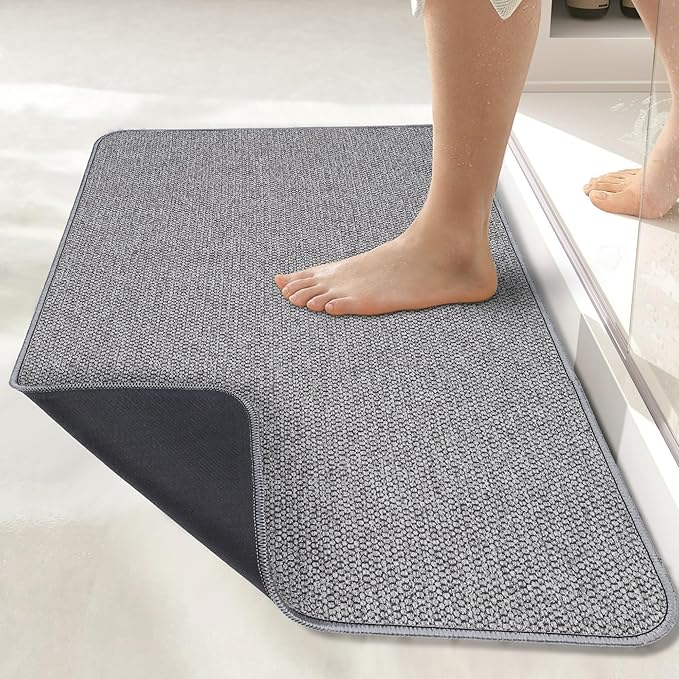 Bosap Bath Mat,Ultra Thin Bathroom Rugs,Rubber Bath Mats for Bathroom,No Slip Bath Rugs,Quick Dry,Machine Washable,Low Pile,Absorbent,Shower Outside,Sink,Home Decor Accessories.Grey,1'5"x2'3"(2 Pack)