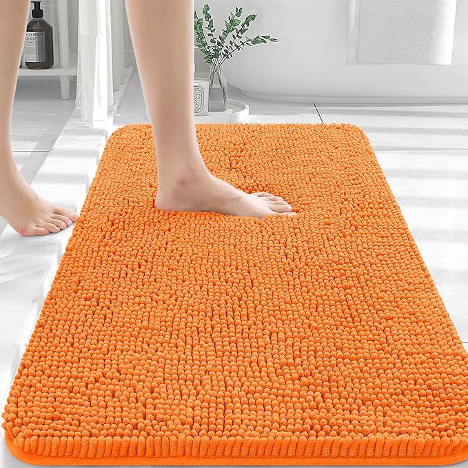 OLANLY Large Bathroom Rugs 45x27, Extra Soft Absorbent Chenille Bath Rugs, Rubber Backing Quick Dry, Machine Washable Bath Mats for Bathroom Floor, Tub and Shower, Home Decor Accessories, Orange