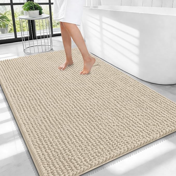 OLANLY Thick Large Bathroom Rugs 40x32, Extra Soft Absorbent Chenille Bath Rugs, Rubber Backing, Machine Wash Dry, Bath Mats for Bathroom Floor, Tub and Shower, Home Decor Accessories, Sand
