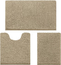 HOMEIDEAS 3 Pieces Bathroom Rugs, Ultra Soft Non Slip Absorbent Chenille Toilet Bath Mat Set (Taupe)