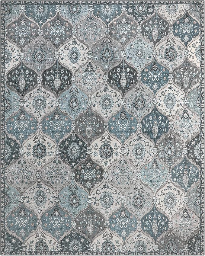 Lahome Moroccan 8x10 Area Rugs for Living Room, Washable Rugs 8x10 Ultra-Thin Oriental Non-Slip Non Shedding Accent Carpet for Bedroom Dining Room Office Nursery Elise, Blue
