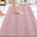 OLANLY Thick Bathroom Rugs 30x20, Extra Soft Absorbent Chenille Striped Bath Rugs, Rubber Backing, Machine Wash Dry, Bath Mats for Bathroom Floor, Tub and Shower, Home Decor Accessories, Dusty Rose