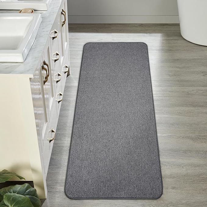 Bosap Bath Mat,Ultra Thin Bathroom Runner Rugs,Large Bath Mats for Bathroom,Quick Dry,Non-Slip,Machine Washable,Low Pile,Bath Rug,Shower Outside,Sink,Home Decor Accessories.Dark Grey,2'x5'（24x60inch）