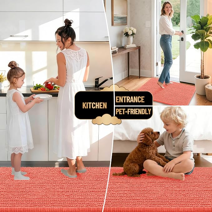 OLANLY Thick Bathroom Runner Rugs 47x20, Extra Soft Absorbent Chenille Bath Rugs, Rubber Backing, Machine Wash Dry, Long Bath Mats for Bathroom Floor, Tub and Shower, Home Decor Accessories, Coral
