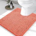 Smiry Luxury Chenille Toilet Rugs U-Shaped 24x20, Soft Absorbent Non-Slip Contour Bathroom Rugs for Toilet, Machine Washable Contoured Bath Mats, Coral