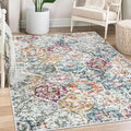 Lahome Moroccan Trellis Washable Small Area Rug, 3x5 Black Rug for Bedroom Living Room, Non-Slip Oriental Accent Throw Carpet for Kitchen Office Entryway Bathroom Office Elise, Aqua/Multi