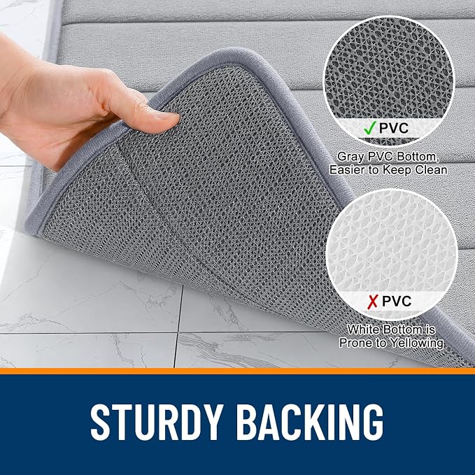 OLANLY Memory Foam Long Bathroom Rugs Runner 59x24, Super Soft Absorbent Bath Mat, Quick Dry, Machine Washable Shower Floor Rugs, Bathmat Carpet, Bathroom Home Decor Accessories, Grey