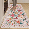 DUKINO 3x6 Runner Rug, Washable Soft Floral Hallway Runner Rug with Non Slip, Low Pile Thin Floor Carpet for Kitchen, Bathroom, Entryway, Laundry, Entryway, Beige