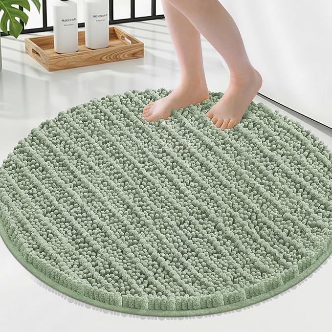 Smiry Bathroom Rugs Mat Round 24x24, Soft Absorbent Chenille Bath Rugs, Non Slip Rubber Backing Machine Washable Quick Dry Bath Mats for Bathroom Floor, Tub, Shower, Home Accessories, Sage Green