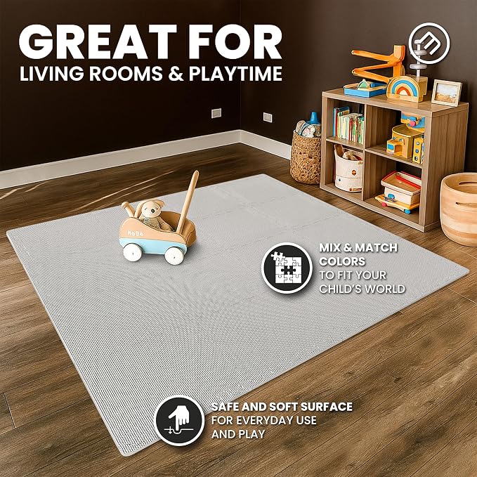 bemaxx Gym Mats Set - 18 pcs EVA Interlocking Foam Floor Tiles (12.6"x12.6"x0.4") 18sqft Protective Gym Flooring Sports Home Workout Exercise Mats Puzzle Garage Fitness Play-Room Pool Treadmill Bike