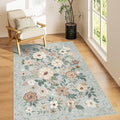 DUKINO 4x6 Feet Office Chair Mat, Lightweight Non Slip Washable Floral Area Rug, Indoor Low Pile & Non-Shedding Boho Design Rugs for Bedroom, Living Room, Dining Room, Sage Green