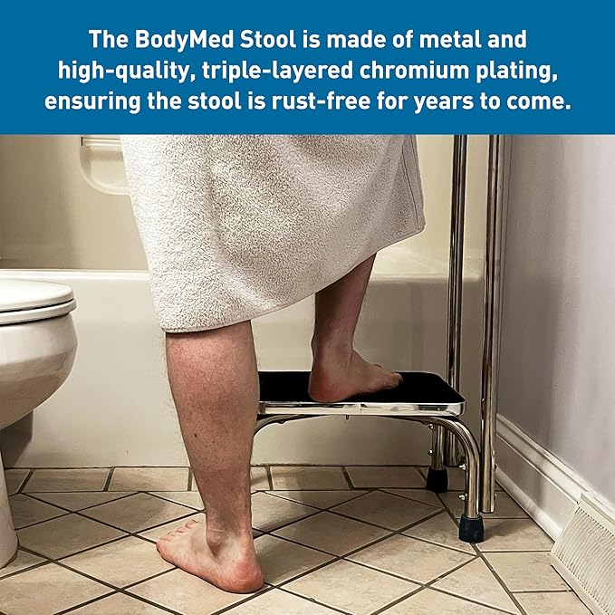 BodyMed Heavy-Duty Foot Step Stool with Handle and Non-Slip Rubber Platform for Seniors & Adults – Holds up to 300lbs, 9 ½ in. Step Up, 18”L x 11.5”W x 34”H
