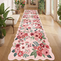 DUKINO 3x10 Washable Runner Rug, Non Slip Floral Ultra Soft Runner for Hallway, Lightweight Low Pile & Stain Resistant Long Throw Carpet for Kitchen, Bathroom, Entrance, Bedroom, Kids Room, Pink
