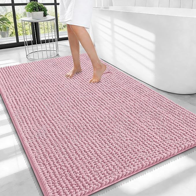 OLANLY Thick Large Bathroom Rugs 40x32, Extra Soft Absorbent Chenille Bath Rugs, Rubber Backing, Machine Wash Dry, Bath Mats for Bathroom Floor, Tub and Shower, Home Decor Accessories, Dusty Rose