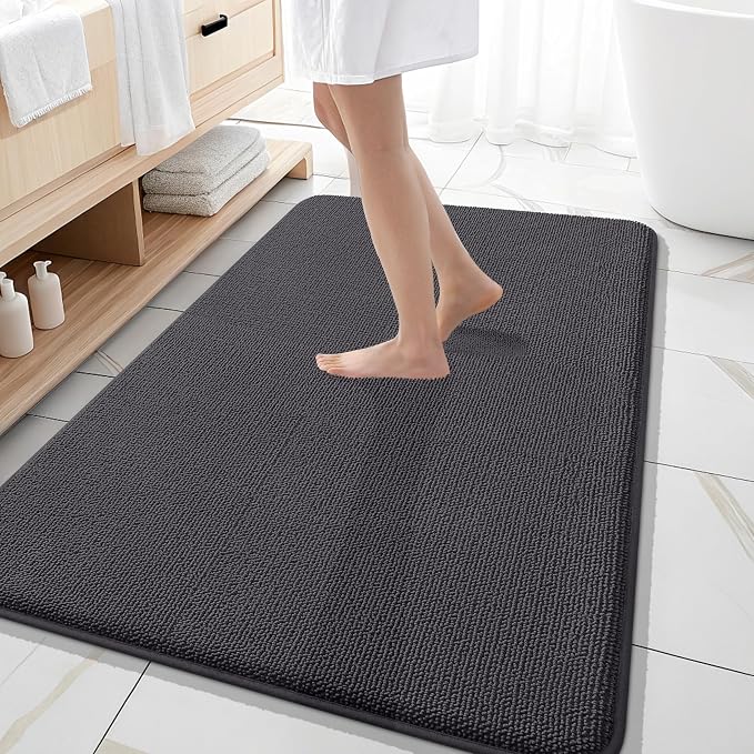 OLANLY Thick Memory Foam Large Bathroom Rugs 59x35, Extra Soft Absorbent Bath Rug, Quick Dry Bath Mat, Non-Slip, Machine Washable Mats for Bathroom, Tub and Shower, Home Decor Accessories, Dark Grey