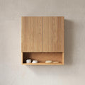 USHOWER Natural Bathroom Wall Cabinet, Thickened MDF Medicine Cabinet with 2 Fluted Doors & Open Shelf, Over the Toilet Storage Cabinet for Laundry Room, Living Room, Kitchen, Wall Mounted
