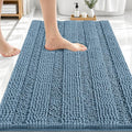 OLANLY Thick Bathroom Rugs 30x20, Extra Soft Absorbent Chenille Striped Bath Rugs, Rubber Backing, Machine Wash Dry, Bath Mats for Bathroom Floor, Tub and Shower, Home Decor Accessories, Airy Blue
