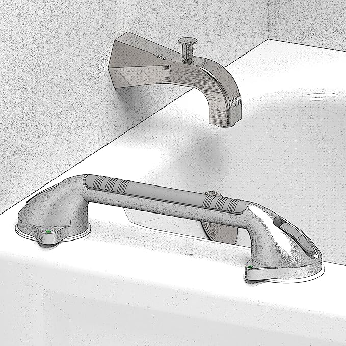 16.5inches Balance Assist Bathroom Shower Handle,Suction Bath Grab Bar with Indicators (Silver/Grey)
