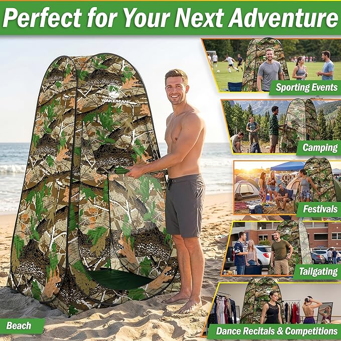 Wakeman Pop Up Changing Tent, 3.3 x 3.3 x 6.2ft, Camping Shower Tent for Portable Toilet Stall or Dressing Room with Carry Bag for Camping, Beach, or Tailgate, Polyester