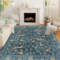 DUKINO 8x10 Rug, Washable Animal Living Room Rug with Non Slip Vintage Design, Soft Low Pile Large Carpet for Bedroom, Nursery, Dining Room, Farmhouse, Playroom, Blue