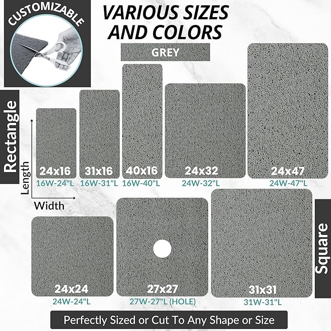 ENKOSI Loofah Square Shower Mat - Non Slip Shower Mats for Inside Shower - Extra Large 31x31 Shower Floor Mat Non Slip - Square Bath Mat for Shower - Secure Anti Slip Shower Bathroom Mat (31x31 Gray)