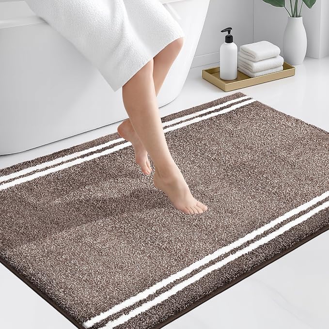 PURRUGS Bathroom Rug Non-Slip Machine Washable 30" x 46", Super Absorbent and Quick Dry Shaggy Microfiber Bath Mat, Extra Soft and Plush Bath Rug for Bathtub, Shower, and Sink, Brown