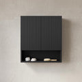 USHOWER Black Bathroom Wall Cabinet, Thickened MDF Medicine Cabinet with 2 Fluted Doors & Open Shelf, Over the Toilet Storage Cabinet for Laundry Room, Living Room, Kitchen, Wall Mounted