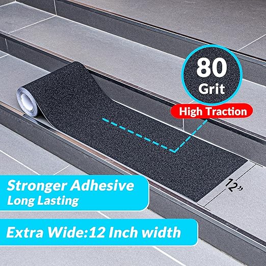 Lifegrip Anti Slip Traction Tape, 12 Inch x 60 Foot Friction Tape - Best Grip, Abrasive Adhesive for Stairs, Tread Step, Indoor, Outdoor (Friction Tape, 12" X 60')